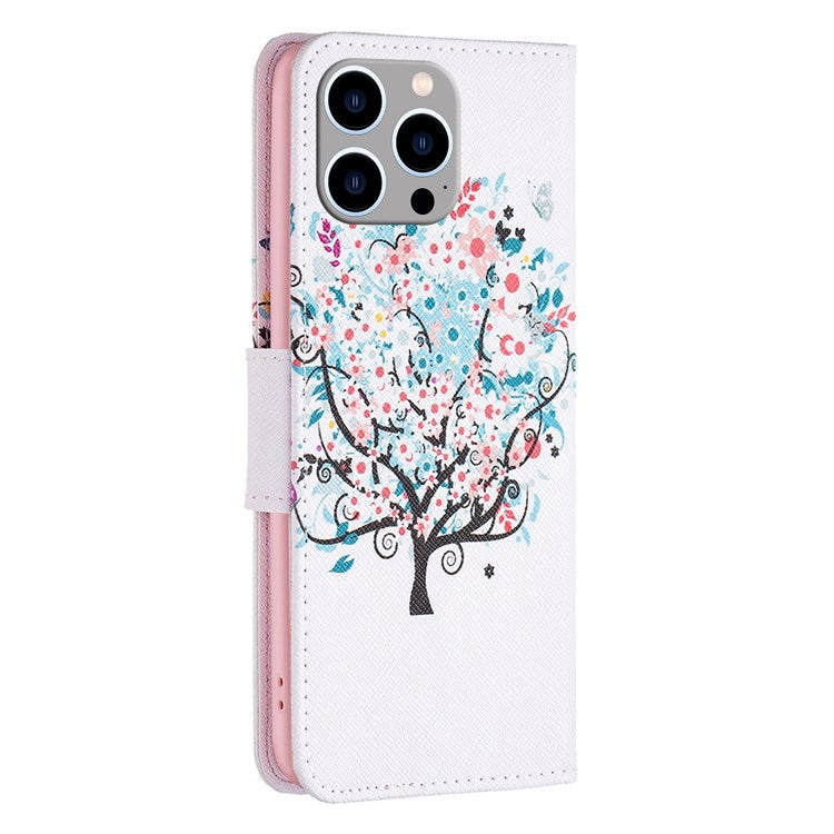 BF Pattern Printing Leather Series-1 for iPhone 14 Pro Max 6.7 inch PU Leather Stand Anti-drop Phone Cover Folio Flip Wallet Shockproof Case - Flower Tree