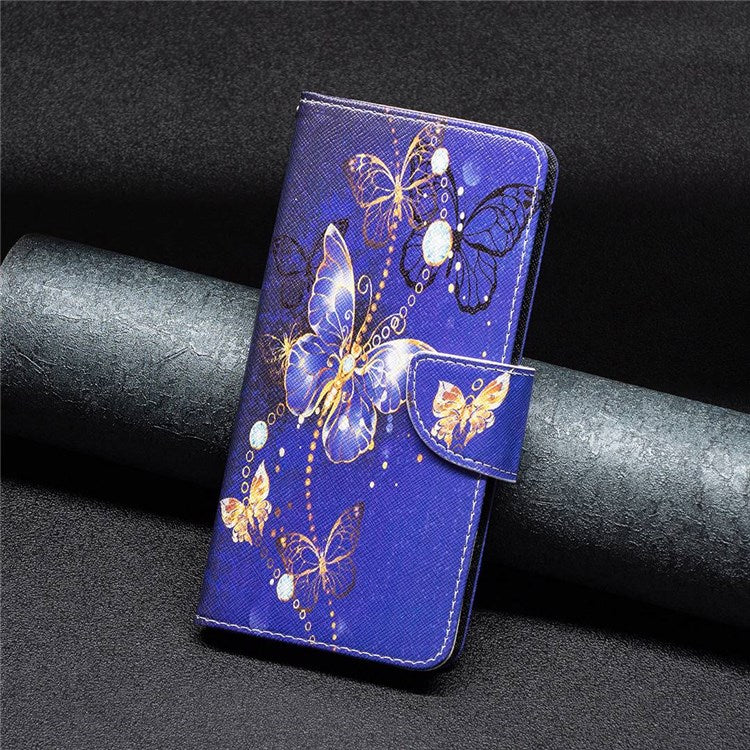 BF Pattern Printing Leather Series-2 for iPhone 14 Pro Max 6.7 inch Wallet Phone Case PU Leather Magnetic Clasp Stand Cover - Purple Butterflies