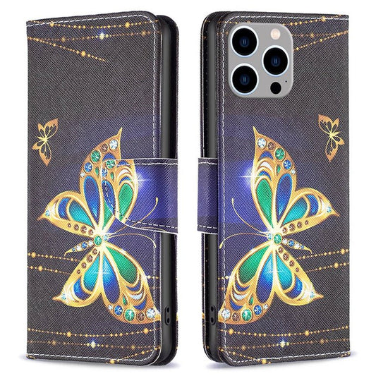 BF Pattern Printing Leather Series-2 for iPhone 14 Pro Max 6.7 inch Wallet Phone Case PU Leather Magnetic Clasp Stand Cover - Jewelry Butterfly