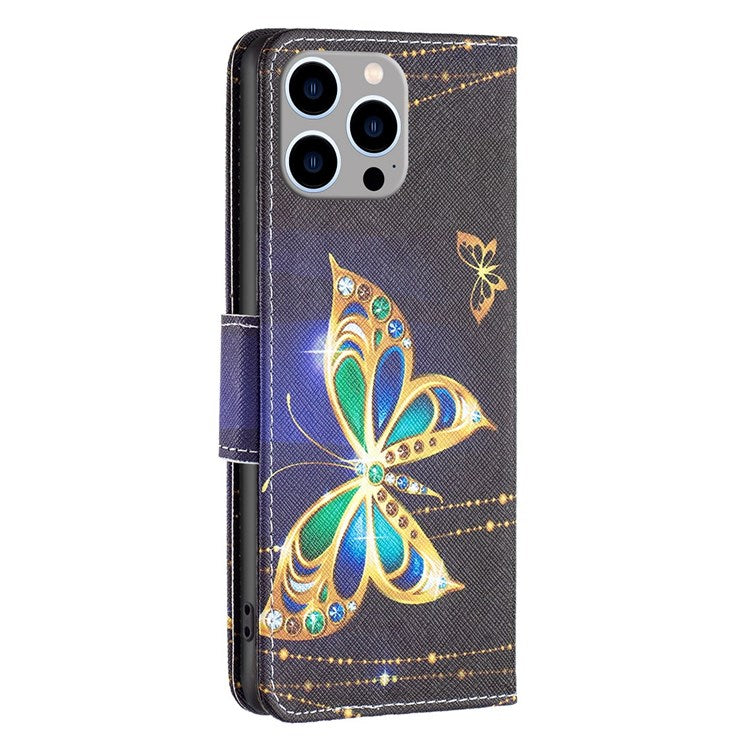 BF Pattern Printing Leather Series-2 for iPhone 14 Pro Max 6.7 inch Wallet Phone Case PU Leather Magnetic Clasp Stand Cover - Jewelry Butterfly