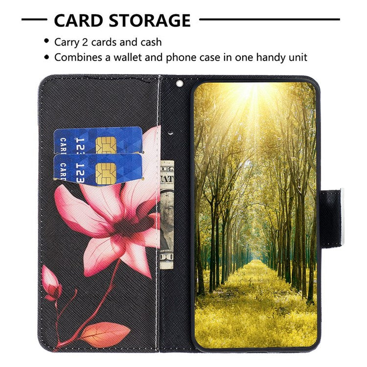BF Pattern Printing Leather Series-2 for iPhone 14 Pro Max 6.7 inch Wallet Phone Case PU Leather Magnetic Clasp Stand Cover - Pink Flower