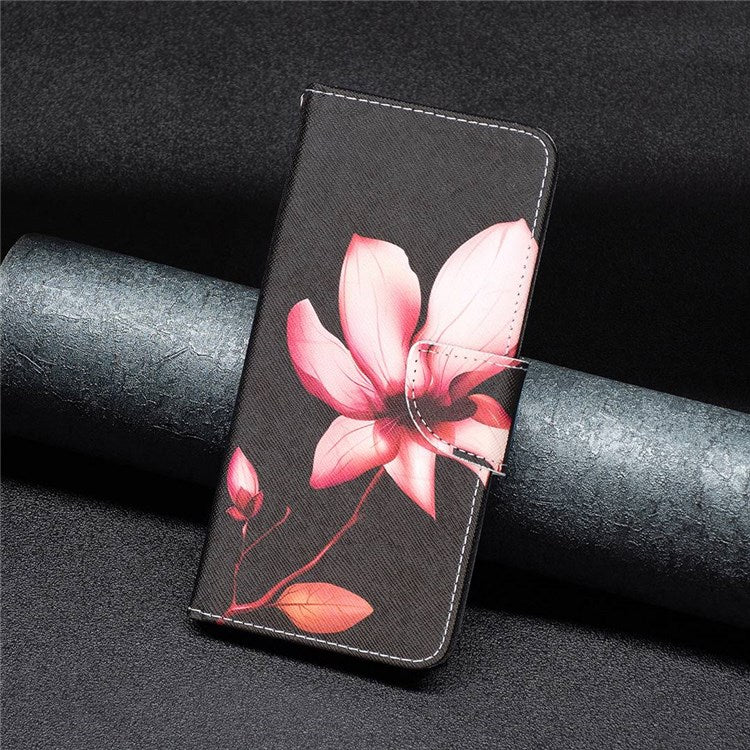 BF Pattern Printing Leather Series-2 for iPhone 14 Pro Max 6.7 inch Wallet Phone Case PU Leather Magnetic Clasp Stand Cover - Pink Flower