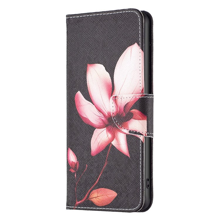 BF Pattern Printing Leather Series-2 for iPhone 14 Pro Max 6.7 inch Wallet Phone Case PU Leather Magnetic Clasp Stand Cover - Pink Flower