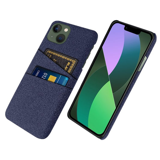 For iPhone 14 6.1 inch Cloth Texture Well-protected Phone Case Cloth + PC Cover with Dual Card Slots - Blue