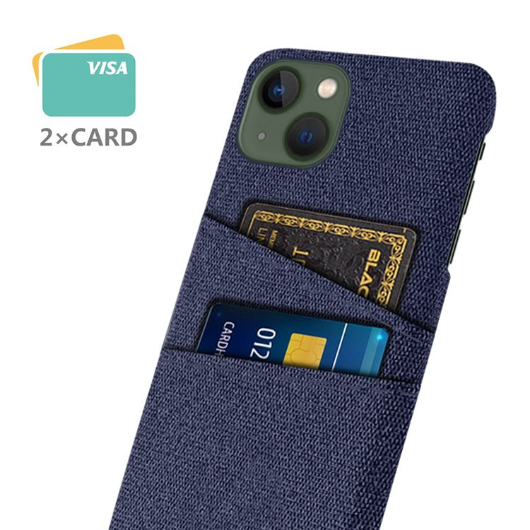 For iPhone 14 6.1 inch Cloth Texture Well-protected Phone Case Cloth + PC Cover with Dual Card Slots - Blue