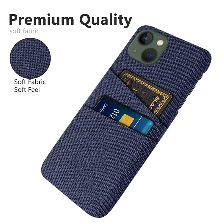 For iPhone 14 6.1 inch Cloth Texture Well-protected Phone Case Cloth + PC Cover with Dual Card Slots - Blue