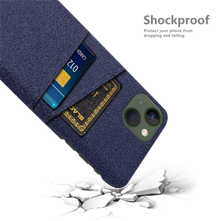 For iPhone 14 6.1 inch Cloth Texture Well-protected Phone Case Cloth + PC Cover with Dual Card Slots - Blue