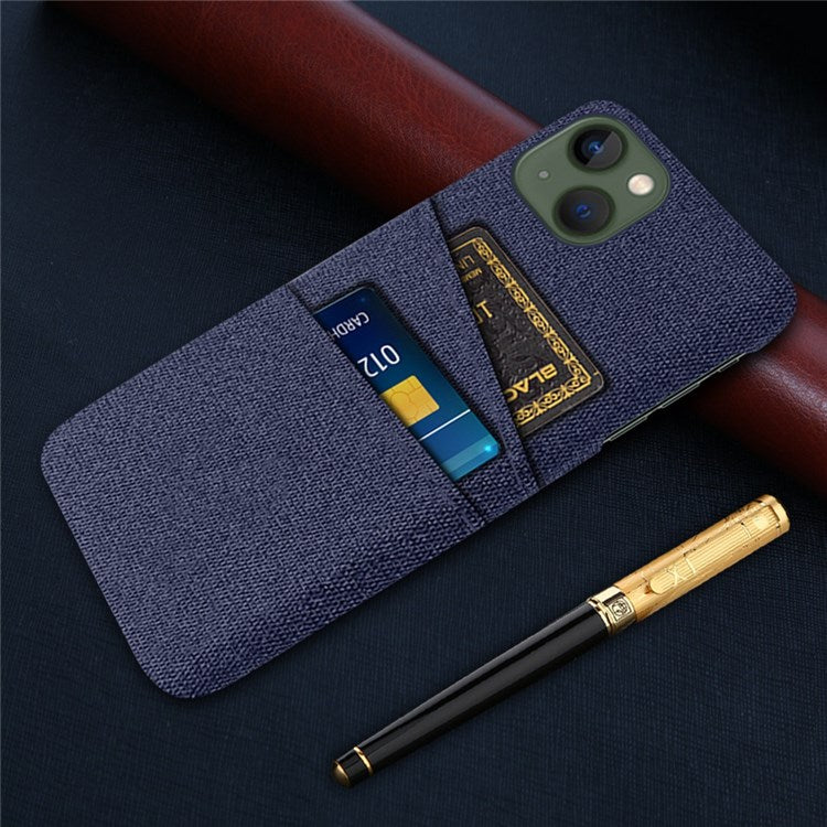 For iPhone 14 6.1 inch Cloth Texture Well-protected Phone Case Cloth + PC Cover with Dual Card Slots - Blue