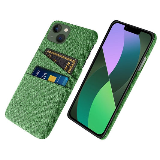 For iPhone 14 6.1 inch Cloth Texture Well-protected Phone Case Cloth + PC Cover with Dual Card Slots - Green