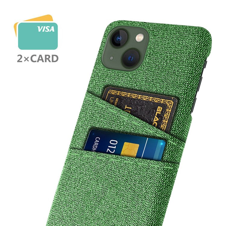 For iPhone 14 6.1 inch Cloth Texture Well-protected Phone Case Cloth + PC Cover with Dual Card Slots - Green