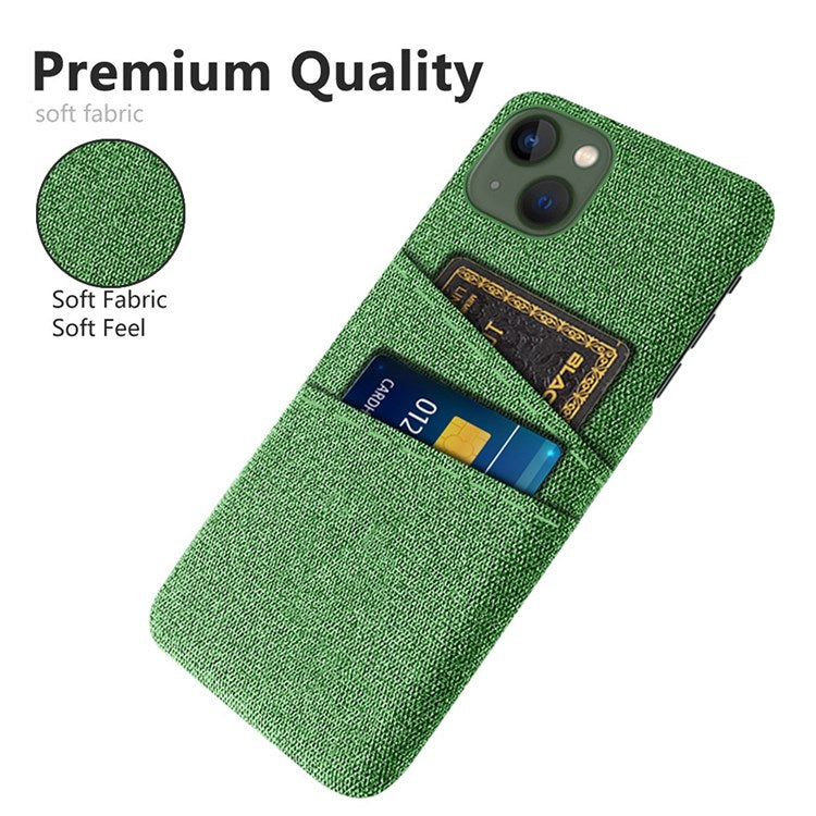 For iPhone 14 6.1 inch Cloth Texture Well-protected Phone Case Cloth + PC Cover with Dual Card Slots - Green