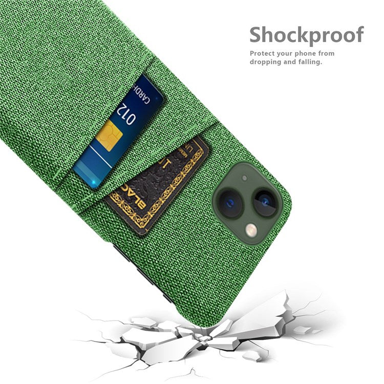 For iPhone 14 6.1 inch Cloth Texture Well-protected Phone Case Cloth + PC Cover with Dual Card Slots - Green