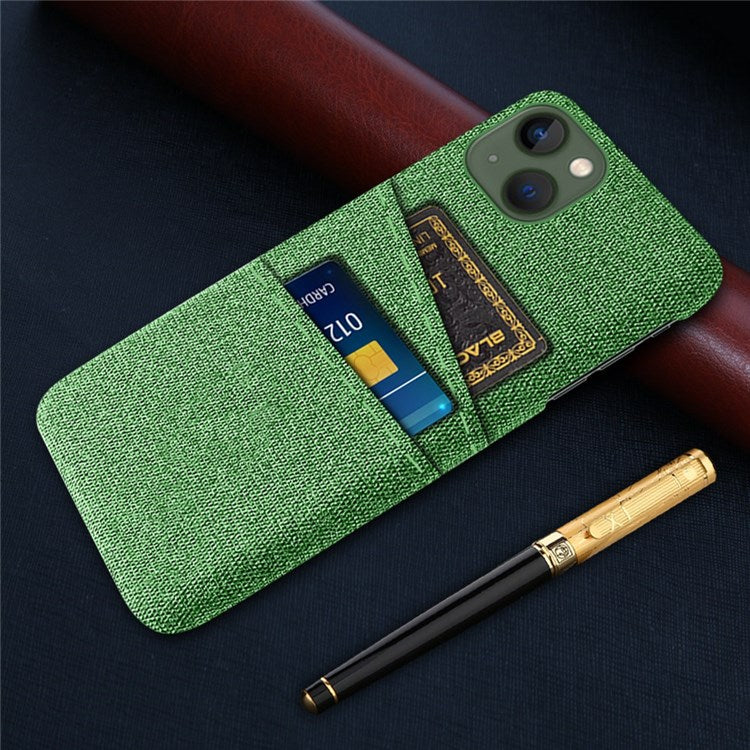 For iPhone 14 6.1 inch Cloth Texture Well-protected Phone Case Cloth + PC Cover with Dual Card Slots - Green