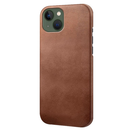 For iPhone 14 Plus 6.7 inch Anti-drop Textured PU Leather Coated PC Scratch-resistant Cell Phone Case - Brown