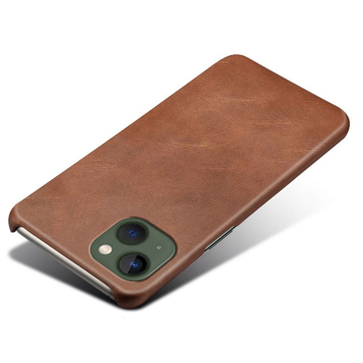 For iPhone 14 Plus 6.7 inch Anti-drop Textured PU Leather Coated PC Scratch-resistant Cell Phone Case - Brown