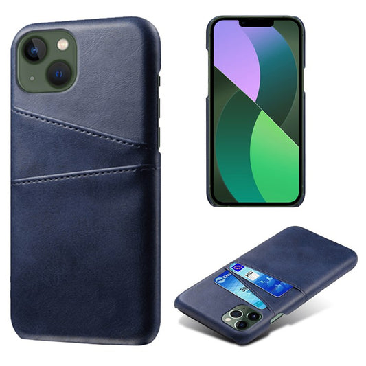 Drop-proof Phone Case for iPhone 14 Plus 6.7 inch, PU Leather Coated Hard PC Phone Shell with Dual Card Slots - Blue
