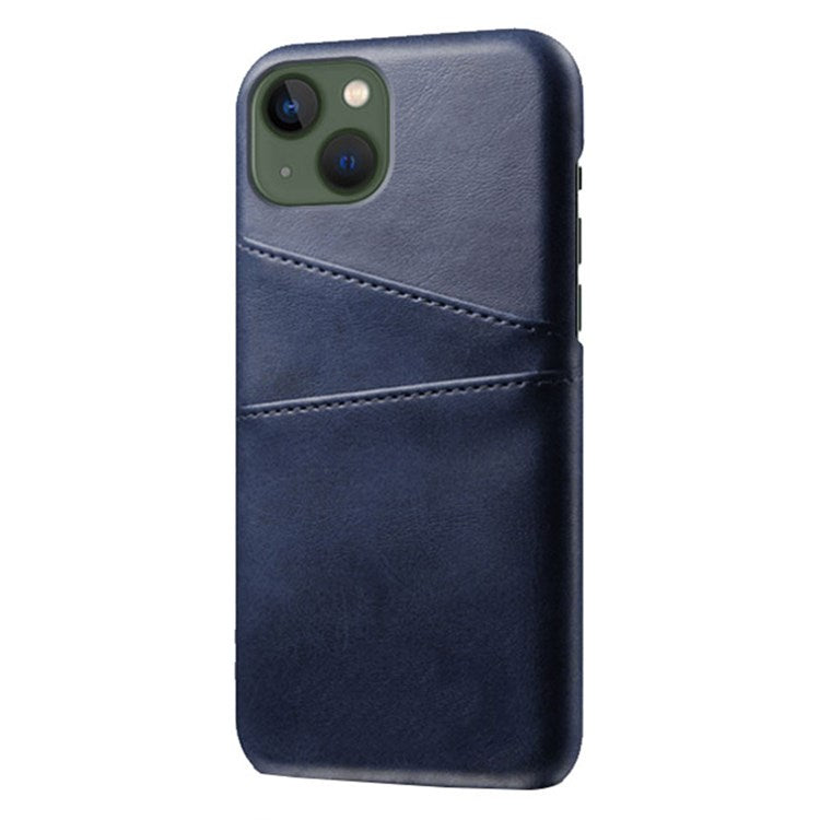 Drop-proof Phone Case for iPhone 14 Plus 6.7 inch, PU Leather Coated Hard PC Phone Shell with Dual Card Slots - Blue