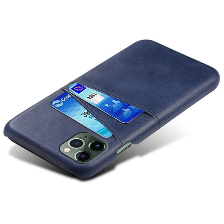 Drop-proof Phone Case for iPhone 14 Plus 6.7 inch, PU Leather Coated Hard PC Phone Shell with Dual Card Slots - Blue