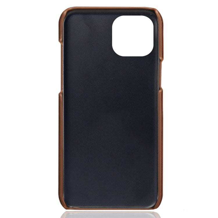 Drop-proof Phone Case for iPhone 14 Plus 6.7 inch, PU Leather Coated Hard PC Phone Shell with Dual Card Slots - Brown