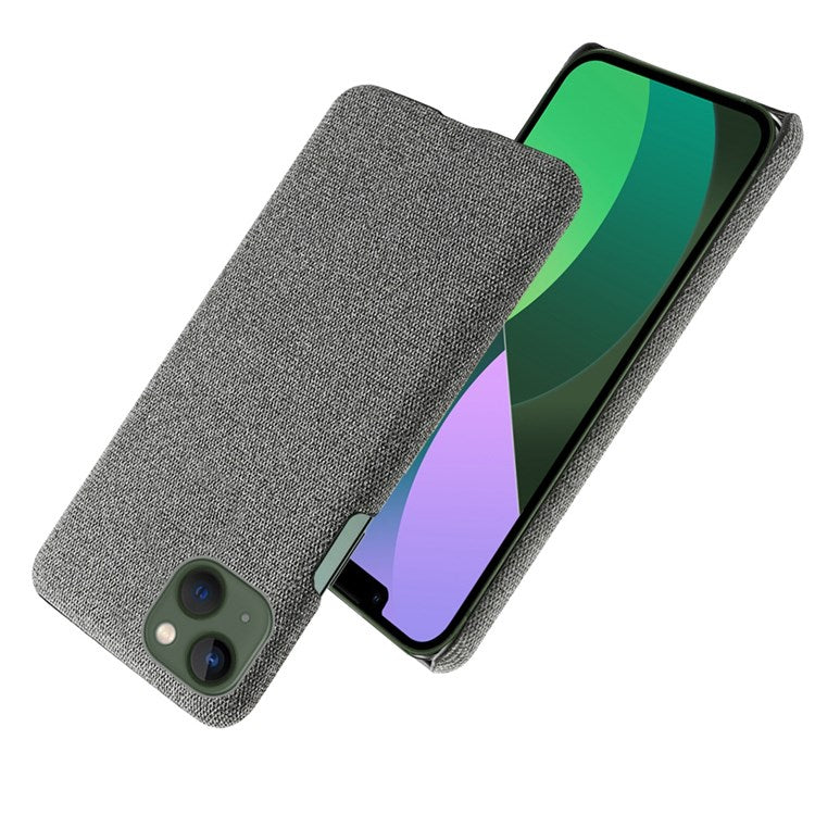 For iPhone 14 6.1 inch Well-protected Anti-scratch Phone Case Solid Color Hard PC+Cloth Cell Phone Shell Cover - Grey
