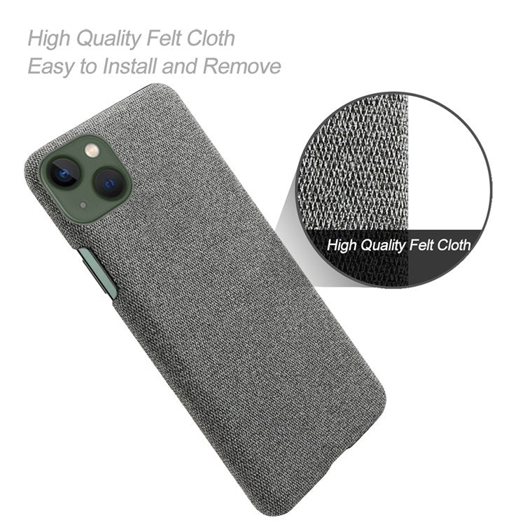 For iPhone 14 6.1 inch Well-protected Anti-scratch Phone Case Solid Color Hard PC+Cloth Cell Phone Shell Cover - Grey