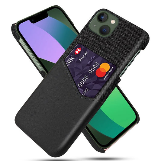 For iPhone 14 Plus 6.7 inch Cloth Texture Anti-drop Phone Case PU Leather Coated Hard PC Protective Shell with Card Slot - Black