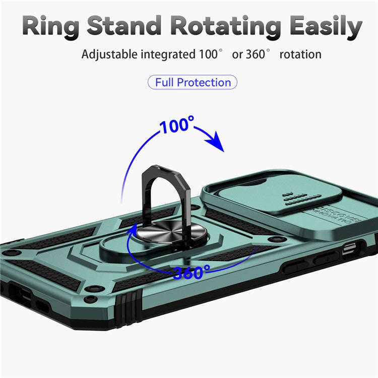 For iPhone 14 Pro Max Case Anti-drop PC+TPU Kickstand Phone Cover with Slide Camera Lid - Green