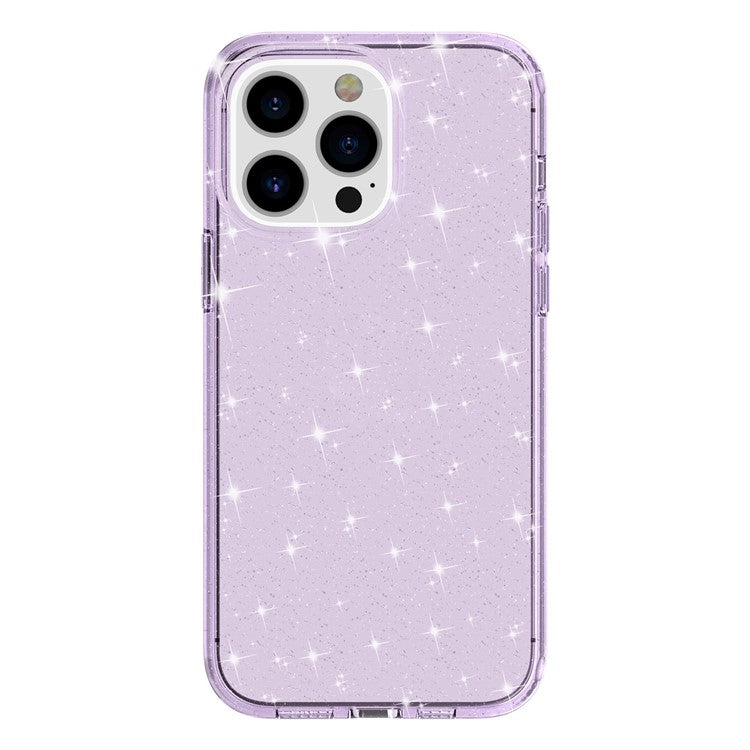 Glittery Powder Smart Phone Case for iPhone 14 Pro, Anti-drop TPU Edge + PC Back Cover - Purple