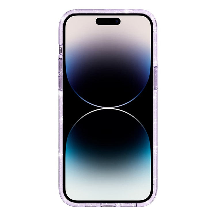 Glittery Powder Smart Phone Case for iPhone 14 Pro, Anti-drop TPU Edge + PC Back Cover - Purple