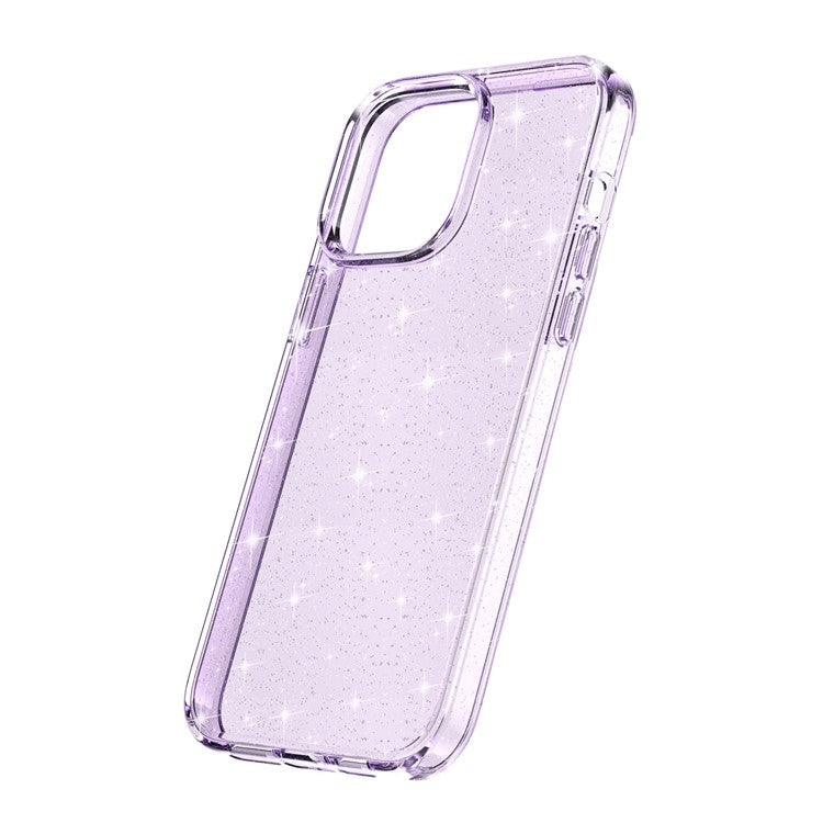 Glittery Powder Smart Phone Case for iPhone 14 Pro, Anti-drop TPU Edge + PC Back Cover - Purple