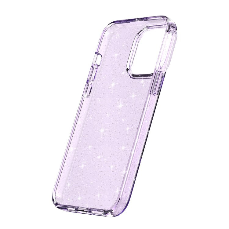 Glittery Powder Smart Phone Case for iPhone 14 Pro, Anti-drop TPU Edge + PC Back Cover - Purple