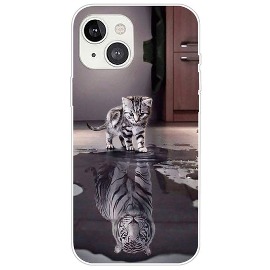 Stylish Pattern Printing TPU Case for iPhone 14 6.1 inch, Scratch-resistant IMD Phone Protective Cover - Cat and Tiger