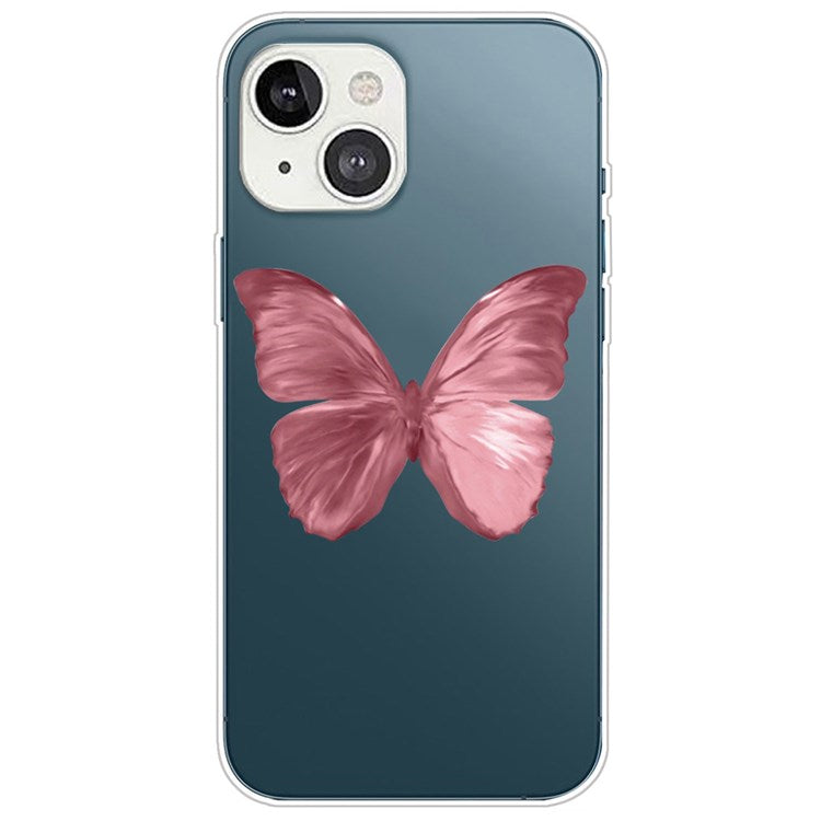 Anti-drop Protection TPU Phone Case for iPhone 14 6.1 inch, IMD Stylish Pattern Printing Cover - Pink Butterfly