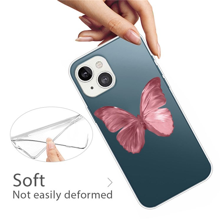Anti-drop Protection TPU Phone Case for iPhone 14 6.1 inch, IMD Stylish Pattern Printing Cover - Pink Butterfly