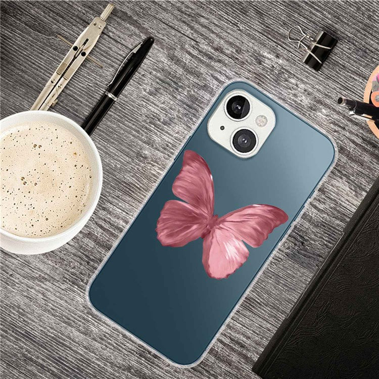 Anti-drop Protection TPU Phone Case for iPhone 14 6.1 inch, IMD Stylish Pattern Printing Cover - Pink Butterfly