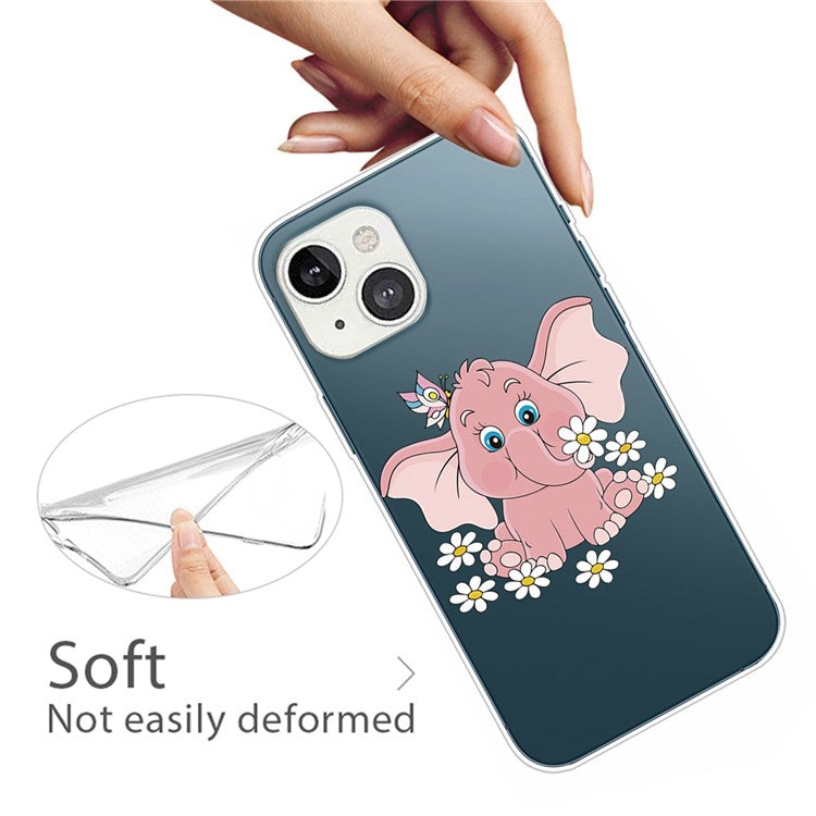 For iPhone 14 6.1 inch Ultra Slim Phone Case Pattern Printing Design Soft TPU IMD Cell Phone Shell Cover - Elephant
