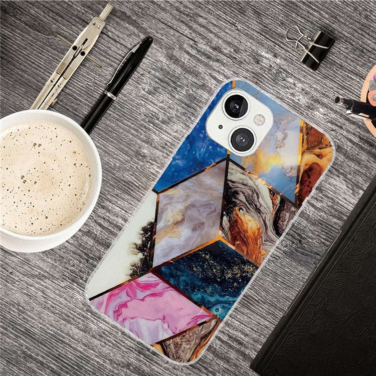 For iPhone 14 Plus 6.7 inch B Style Marble Pattern Design IMD Phone Case Soft TPU Shockproof Protective Cover - Style K