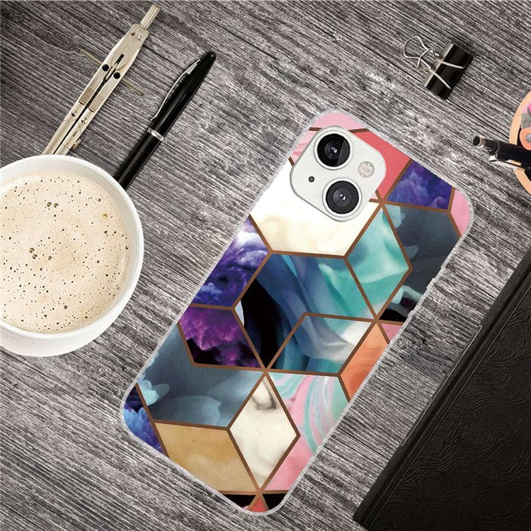 For iPhone 14 6.1 inch B Style TPU Phone Shell Marble Pattern IMD Shockproof Back Cover - Style G