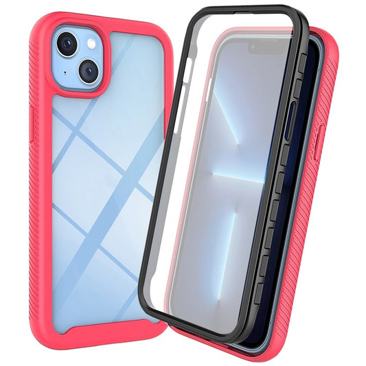 For iPhone 14 Plus 6.7 inch 3-in-1 Full Coverage Phone Case PC + TPU Protective Cover with PET Screen Protector - Pink