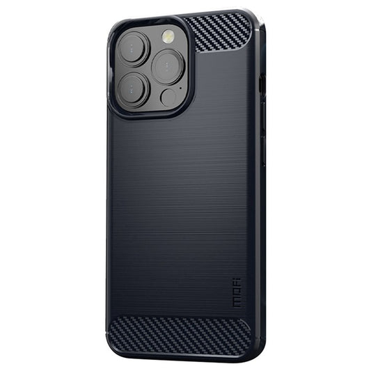 MOFI for iPhone 14 Pro 6.1 inch Anti-fingerprint Soft TPU Back Cover Brushed Surface Anti-oil Carbon Fiber Phone Case - Blue
