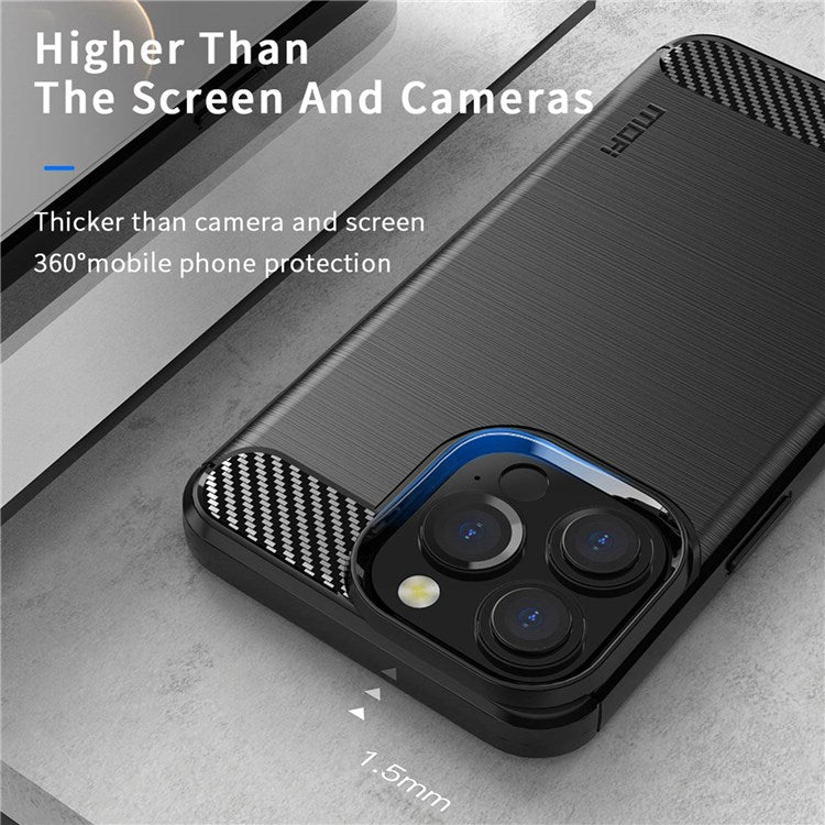 MOFI for iPhone 14 Pro 6.1 inch Anti-fingerprint Soft TPU Back Cover Brushed Surface Anti-oil Carbon Fiber Phone Case - Blue