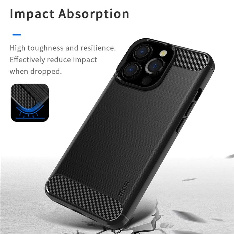MOFI for iPhone 14 Pro Max 6.7 inch Slim Fit Carbon Fiber Texture Soft TPU Back Cover Brushed Surface Anti-oil Phone Case - Red