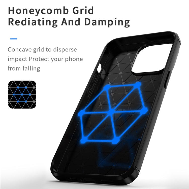 MOFI for iPhone 14 Pro Max 6.7 inch Slim Fit Carbon Fiber Texture Soft TPU Back Cover Brushed Surface Anti-oil Phone Case - Red