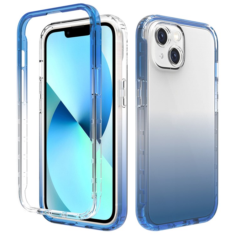 For iPhone 14 Plus 6.7 inch Well-protected Transparent TPU + PC Hybrid Case Gradient Color Mobile Phone Cover - Gradient Blue