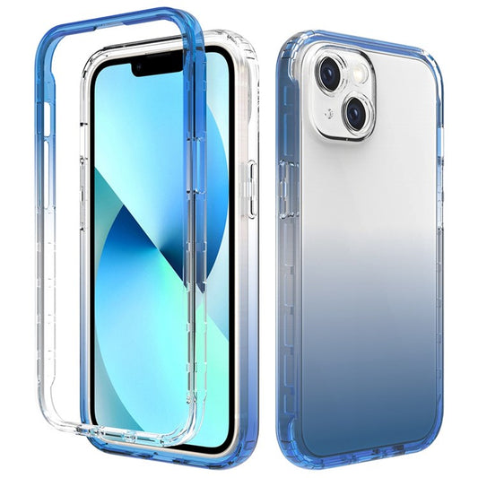 For iPhone 14 Plus 6.7 inch Well-protected Transparent TPU + PC Hybrid Case Gradient Color Mobile Phone Cover - Gradient Blue