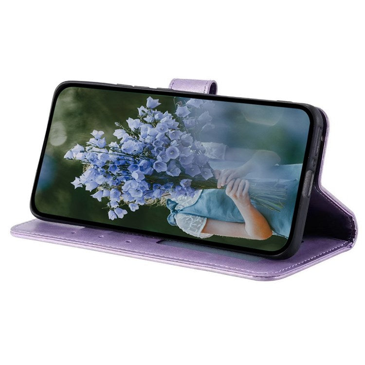 For iPhone 14 Plus 6.7 inch Wallet Case Imprinted Mandala Flower Pattern PU Leather Wrist Strap Stand Feature Flip Cover - Purple