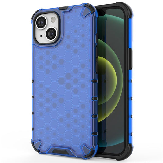 Honeycomb Textured Shockproof Phone Case for iPhone 14 Plus 6.7 inch, Soft TPU + Hard PC Back Cover - Blue