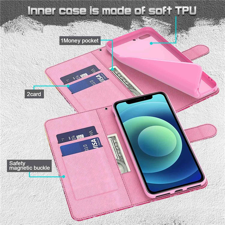 For iPhone 14 6.1 inch Shockproof PU Leather Phone Case Stand 3D Pattern Printed Magnet Closure Wallet Full Protection Phone Cover with Strap - Blue Butterflies