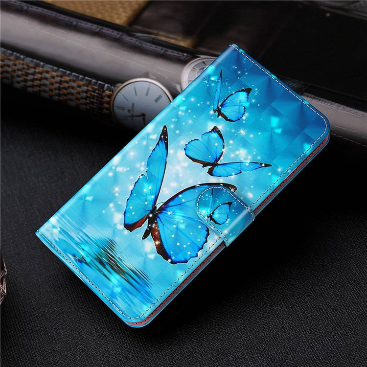 For iPhone 14 6.1 inch Shockproof PU Leather Phone Case Stand 3D Pattern Printed Magnet Closure Wallet Full Protection Phone Cover with Strap - Blue Butterflies