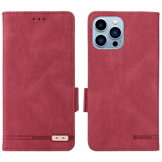 Hardware Design Phone Case for iPhone 14 Pro Max 6.7 inch, PU Leather Well Protection Flip Case Anti-drop Wallet Stand Shell - Rose